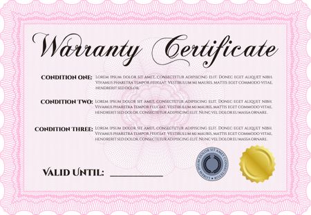 Pink warranty certificate template