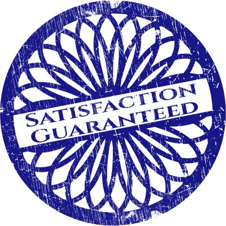 Satisfaction guaranteed blue rubber stamp