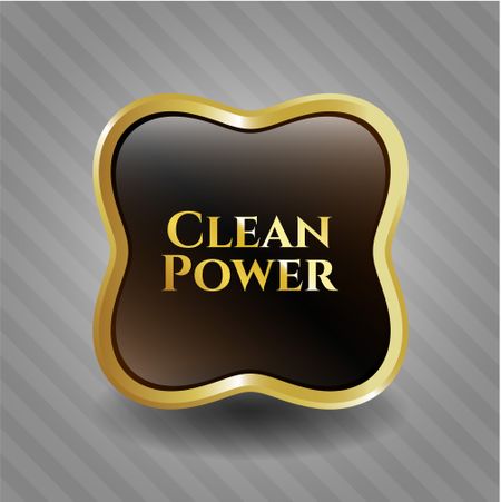 Clean power gold shiny badge with background