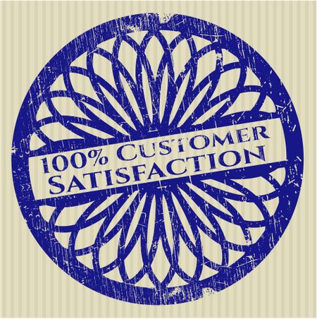 100% customer satisfaction blue rubber stamp