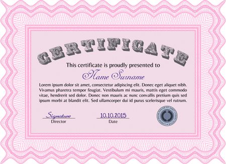 Pink Vector certificate. Customizable, Easy to edit and change colors.