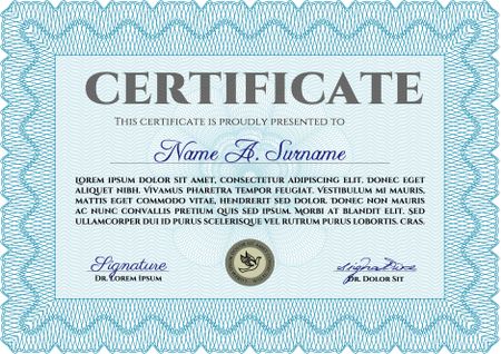 Sky blue Vector illustration of detailed certificate (diploma)