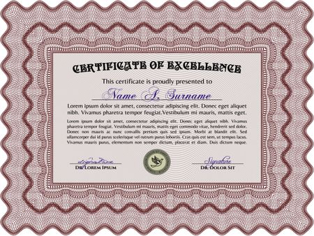Red Certificate, Diploma of completion; design template with guilloche pattern, border, frame.