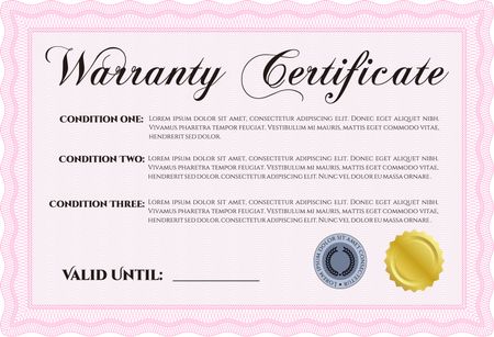 Pink warranty certificate template