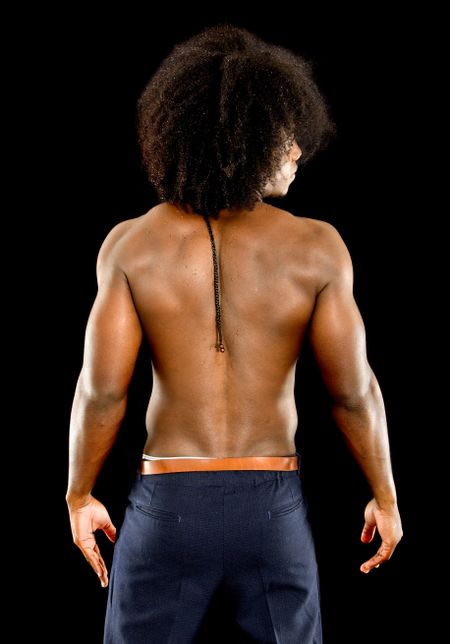 Strong back of a muscular man isolated