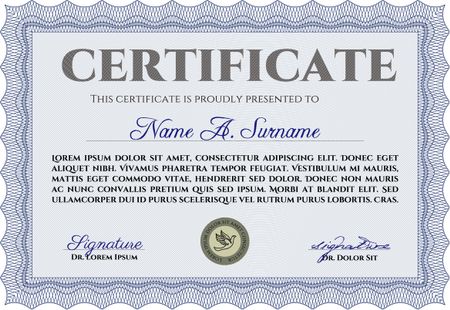 Certificate of achievement. Excellent design. With complex background. Border, frame.