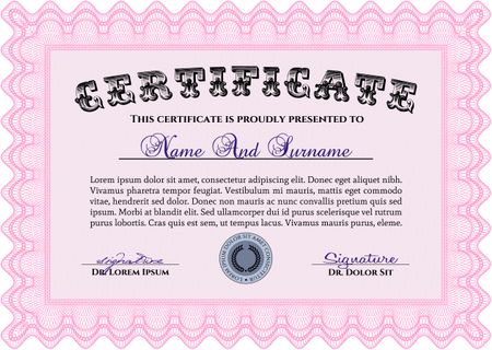 Certificate template or diploma template. With complex linear background. Frame certificate template Vector.Cordial design. 