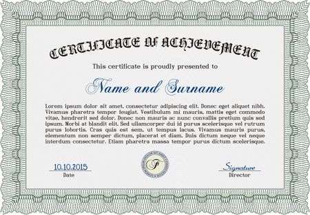 Sample Certificate. Printer friendly. Modern design. Vector pattern that is used in currency and diplomas.