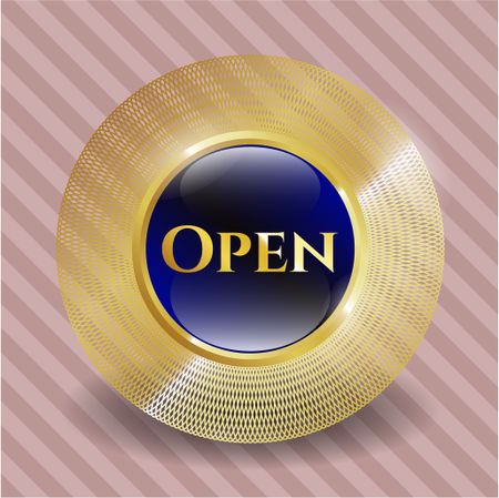 Open blue shiny badge with pink background