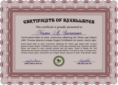 Certificate or diploma template. Vector certificate template.With great quality guilloche pattern. Excellent design. 