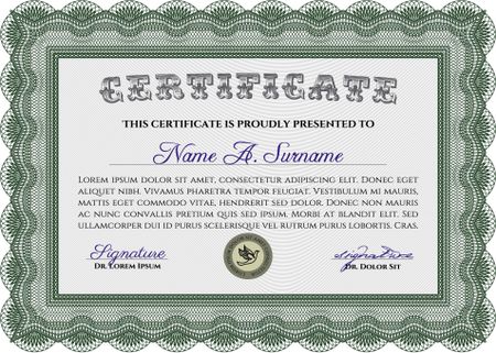 Certificate or diploma template. Cordial design. With complex background. Frame certificate template Vector.