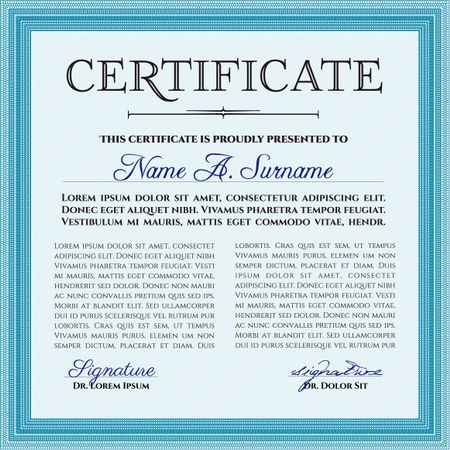 Sample certificate or diploma. Sophisticated design. With complex background. Vector pattern that is used in money and certificate.