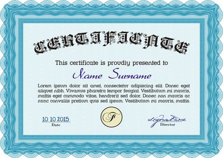 Sample Certificate. Printer friendly. Modern design. Vector pattern that is used in currency and diplomas.