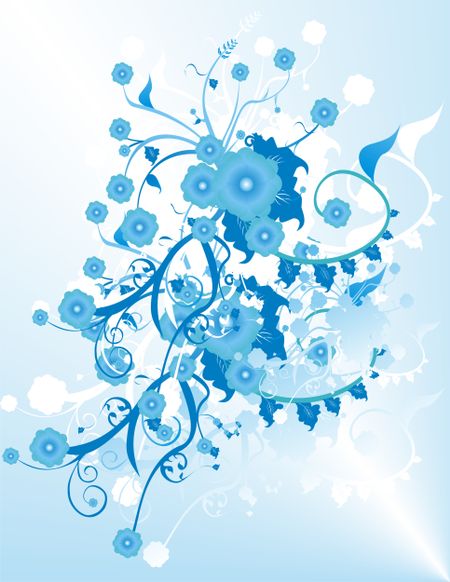 Blue floral illustration over a light background