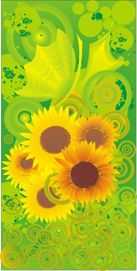 Sunflowers over a grunged green background