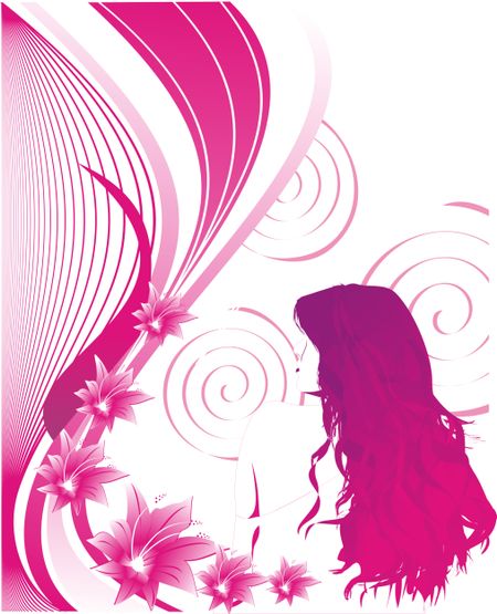 Female silhouette over an abstract floral background