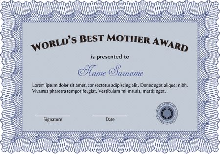 World's best mother award template (blue color)