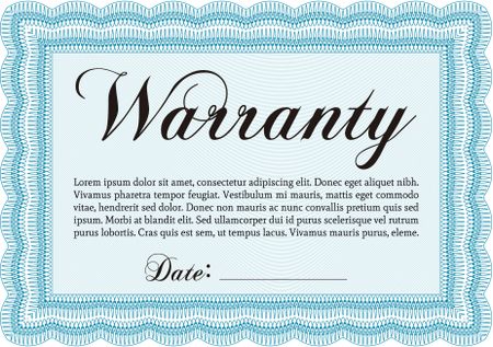 Sample Warranty certificate template. Complex frame. Very Customizable. With background. 
