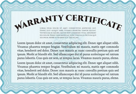 Warranty Certificate template. With sample text. With background. Perfect style.