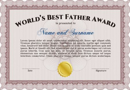 Red world's best father award template with gold seal