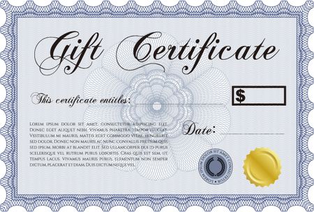 Blue gift certificate templatewith gold seal