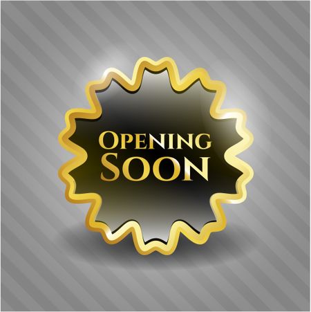 Opening soon gold shiny badge