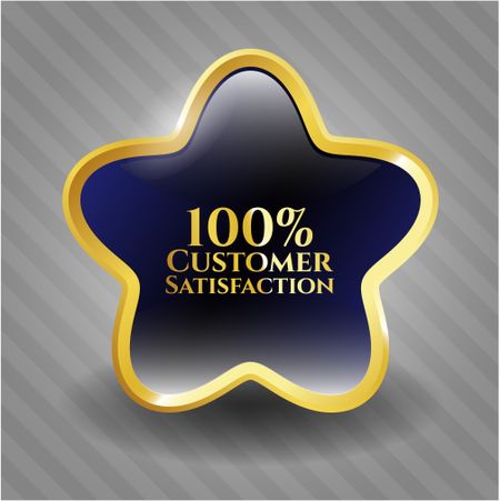 100% customer satisfaction blue shiny star with gold border