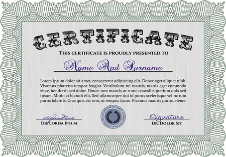 Diploma template or certificate template. Detailed.Sophisticated design. Complex background. 