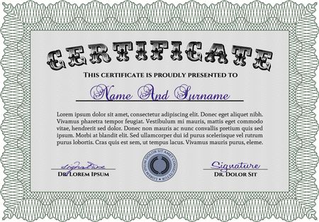 Diploma template or certificate template. Detailed.Sophisticated design. Complex background.