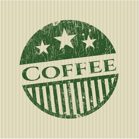 Green grunge rubber stamp with text coffee inside