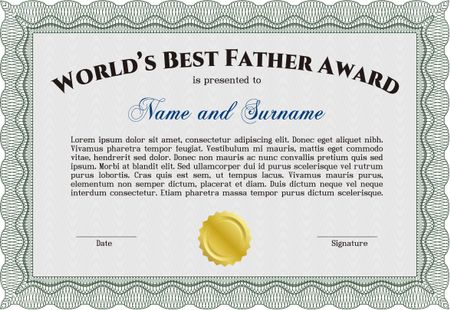 Best father award template with sample text and gold seal