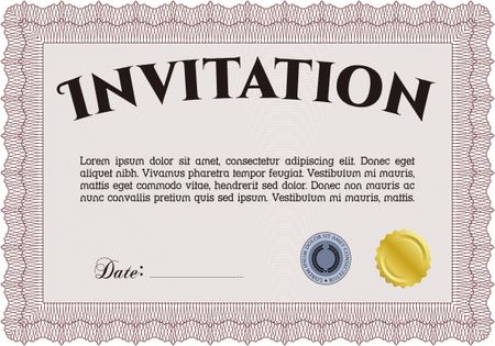 Vintage invitation template. Nice design. With guilloche pattern. Vector illustration.