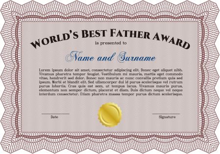 Red best father award template with golden seal