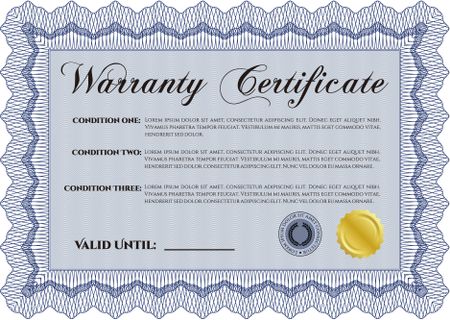 Sample Warranty template. Complex design. It includes background. Very Detailed. 