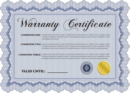 Sample Warranty template. Complex design. It includes background. Very Detailed.