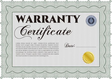 Sample Warranty certificate. Perfect style. Easy to print. Complex frame. 