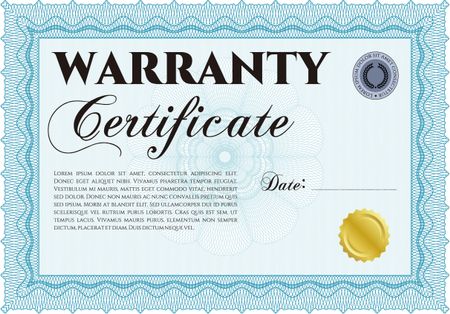 Sample Warranty template. Vector illustration. With complex background. With sample text. 