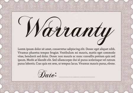 Sample Warranty template. With background. Complex design. Retro design. 