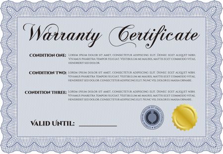 Template Warranty certificate. With complex background. Vector illustration. Complex frame. 