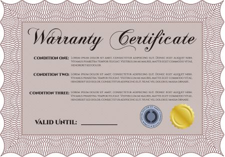 Warranty Certificate template. Complex frame. It includes background. Very Customizable. 