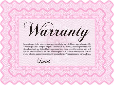 Sample Warranty certificate. Very Customizable. With complex background. Complex border. 