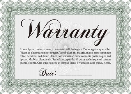 Template Warranty certificate. With background. Perfect style. Complex border. 