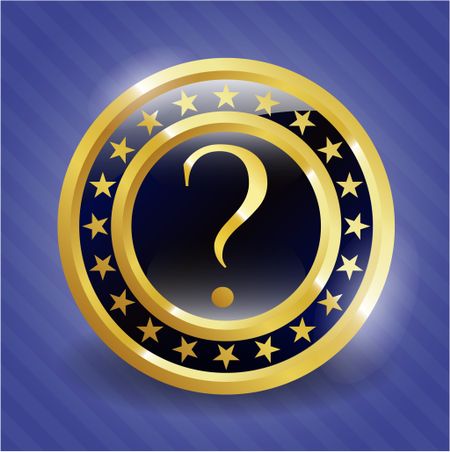 Question mark blue gold shiny badge