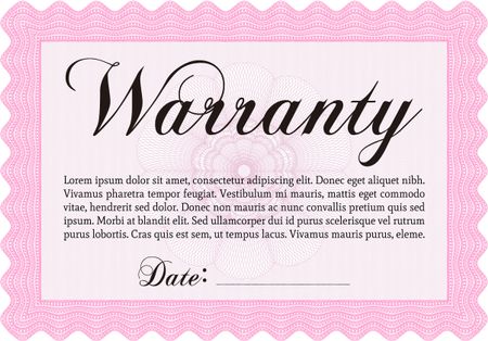 Warranty Certificate. Retro design. Complex frame design. With background. 