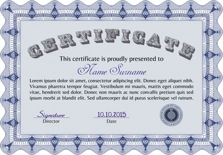 Diploma template. With guilloche pattern. Customizable, Easy to edit and change colors.Good design. 