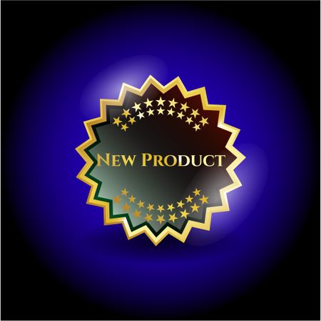 New product gold shiny badge with blue background