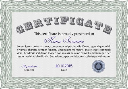 Diploma. Complex design. Frame certificate template Vector.With guilloche pattern and background. 