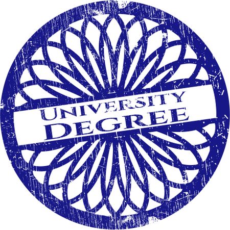 University degree blue rubber stamp