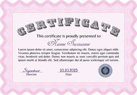 Diploma or certificate template. Vector pattern that is used in money and certificate.Cordial design. Easy to print. 