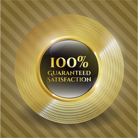100% Guaranteed satisfaction gold shiny badge. Complex golden border. Retro design.